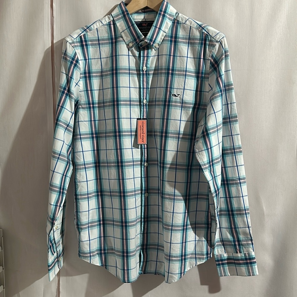 Men’s Vineyard Vines Blue Plaid Button Down Shirt NWT - Med
